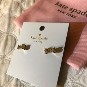 Kate Spade Gold Pavé Bow Stud Earrings Logo NWT